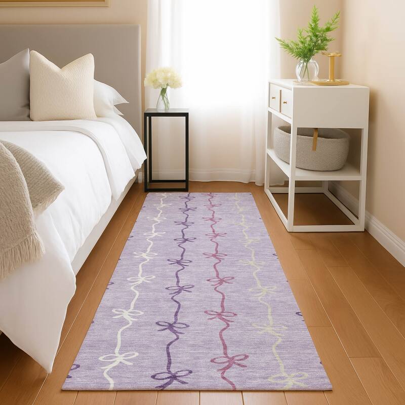 Machine Washable Indoor/ Outdoor Modern Bow Stripe Chantille Rug