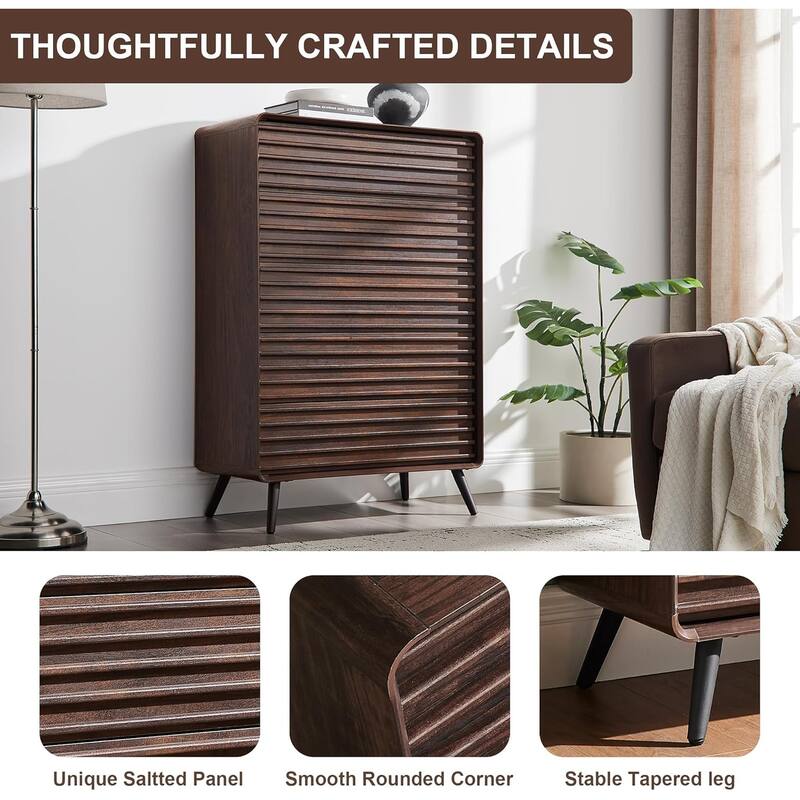 Mid Century Modern 5 Drawers Dresser, Wood Fluted Chest of Drawers