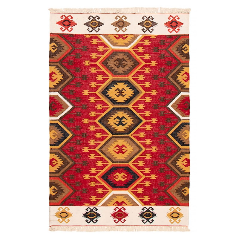 Ankara FW Red Kilim 5'1" x 8'0" - 5'1 x 8'0 - Red - 5'1 x 8'0