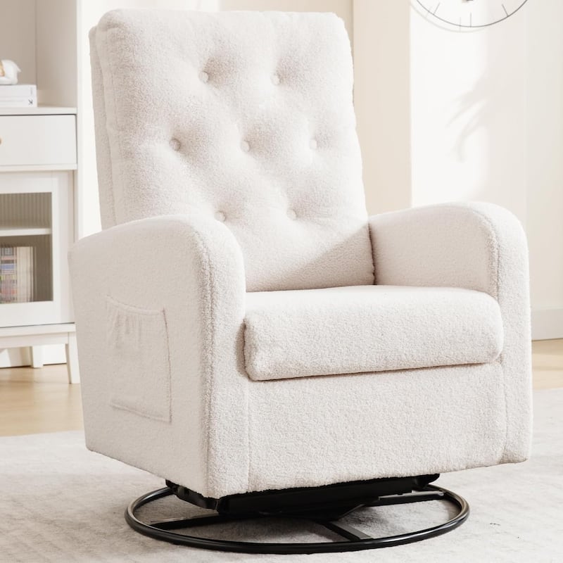 HOMYKA Swivel Rocking Upholstered Armchair Nursery Glider Linen Accent Chairs