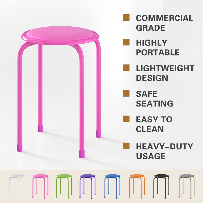 Javlergo Set of 6 Stackable Backless Stools PVC Padded Round Seats with Metal Frame Indoor Outdoor Use for Kitchen Livingroom