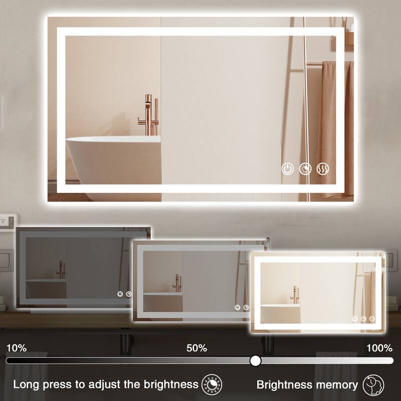LED Bathroom mirror with Light,Dimmable 3 Colors Temperature Anti-fog Wall Mounted LED Bathroom Mirror(Frontlit & Backlit)