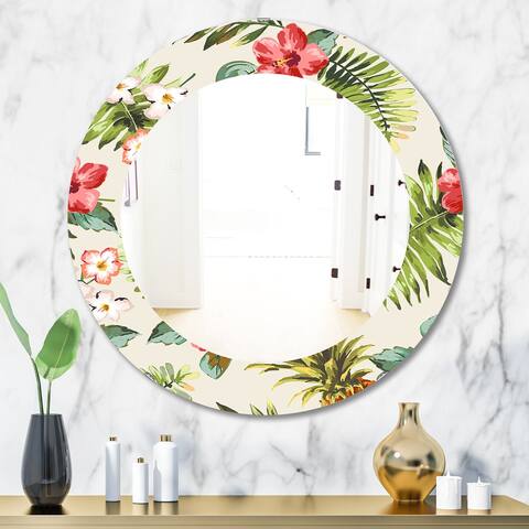 Designart 'Tropical Mood Pineapple 7' Bohemian and Eclectic Mirror - Frameless Oval or Round Wall Mirror