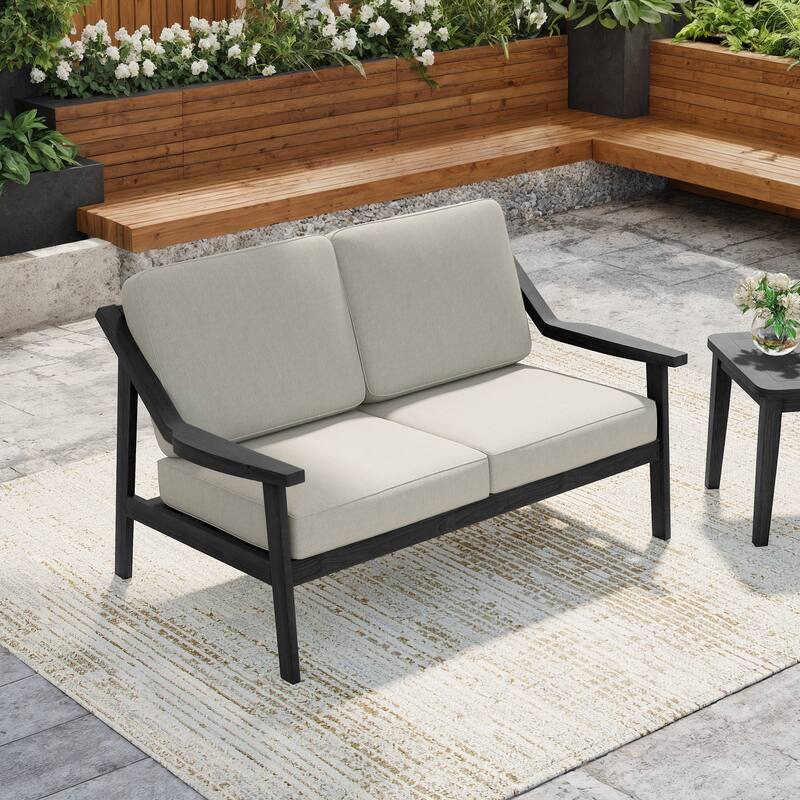 Solid Wood Outdoor Arm Chair Loveseat with Cushion