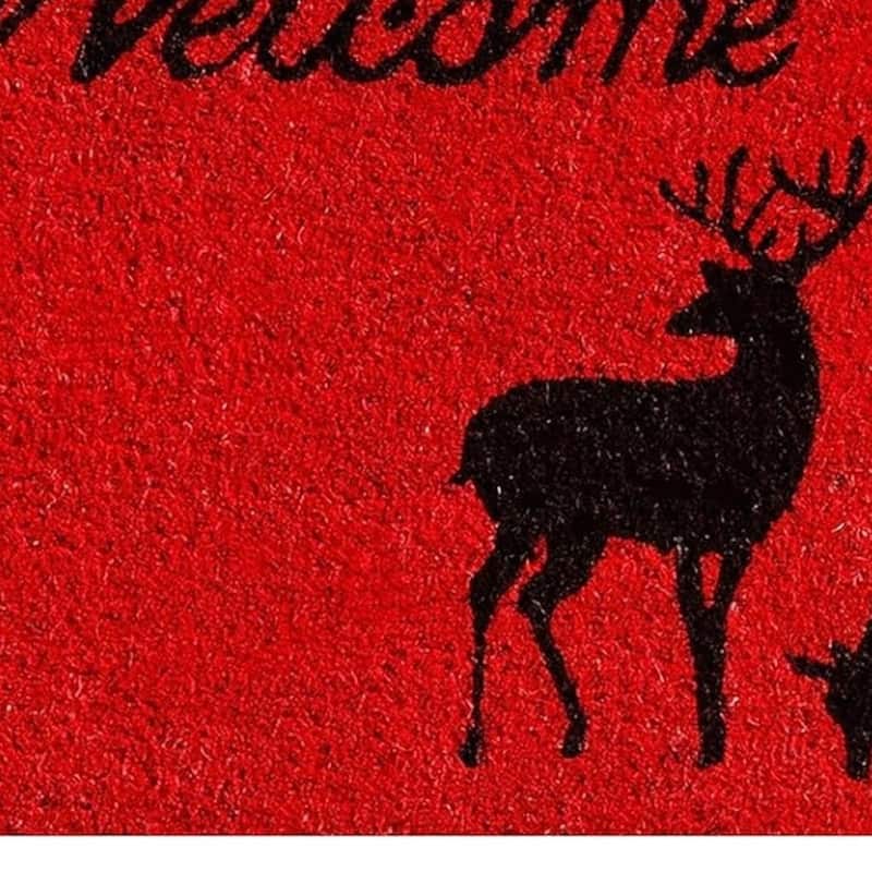 HomeRoots 17" X 29" Red And Black Christmas Deer Welcome Outdoor Coir Door Mat - 17.00' X '29.00