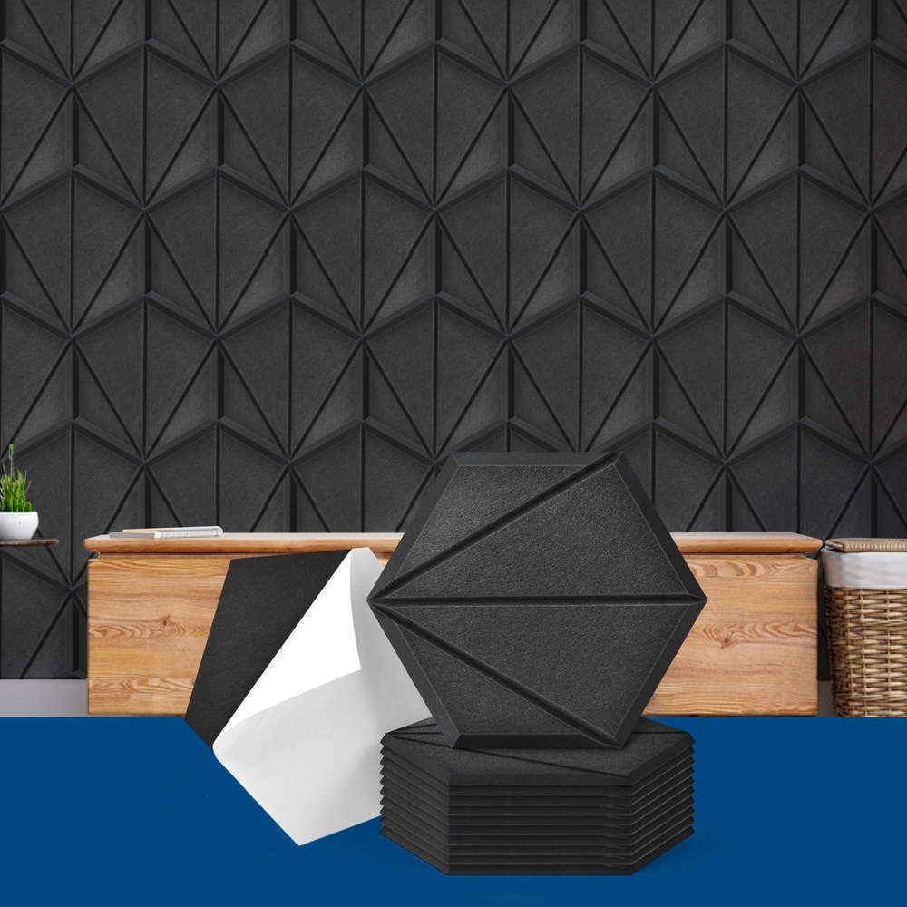 flyout slide 4 of 6, Art3d Self Adhesive Acoustic Panels, Hexagon Sound Proof Wall Panels,Studio Treatment Tiles(12-pack,14X12X0.4in)