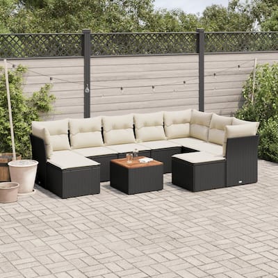 vidaXL Patio Sofa Set with Cushions Outdoor Furniture 10 Piece Poly Rattan - 24.4 x 24.4 x 27.2