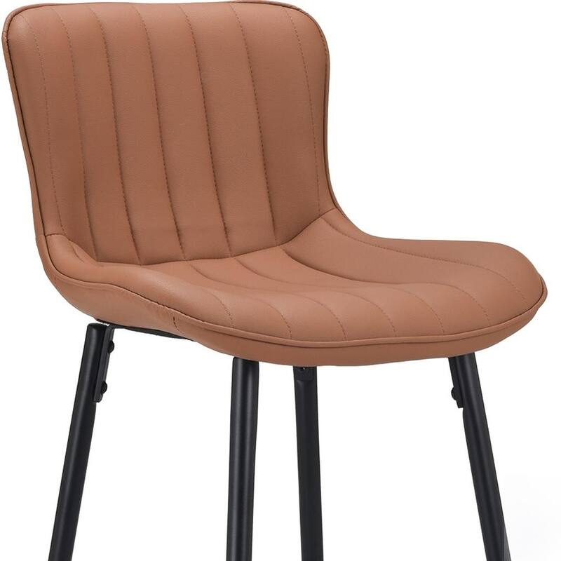 HomeRoots Set of Two 27" Brown and Black Faux Leather and Metal Low Back Counter Height Bar Chairs