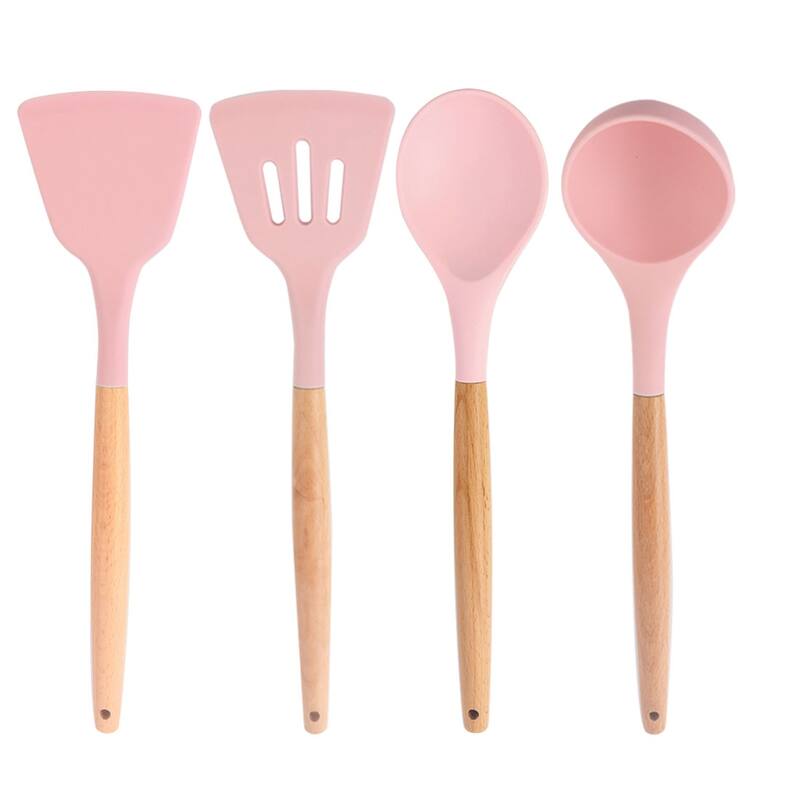 4pcs Silicone Spatula Set Heat Resistant Non-scratchKitchen Cooking - Pink
