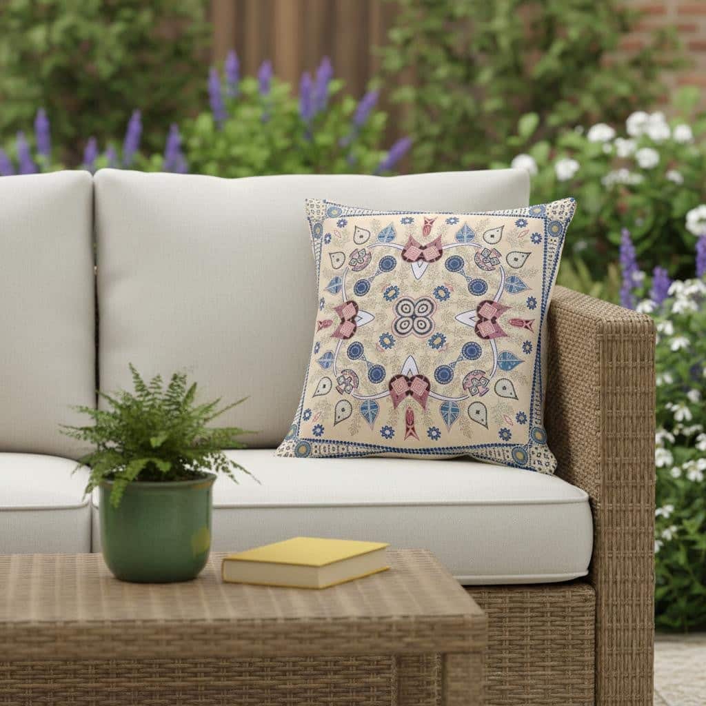 HomeRoots 16" x 16" Beige Blown Seam Paisley Indoor Outdoor Throw Pillow - 16.00' X '5.00' X '16.00