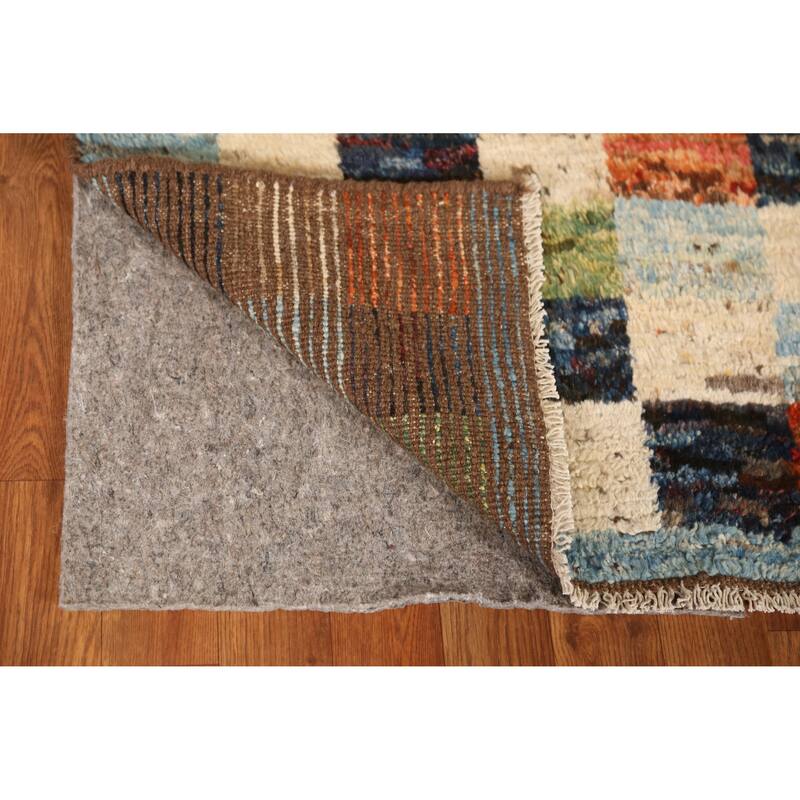 Checkered Moroccan Oriental Runner Rug Handmade Wool Carpet - 3'2" x 9'8"