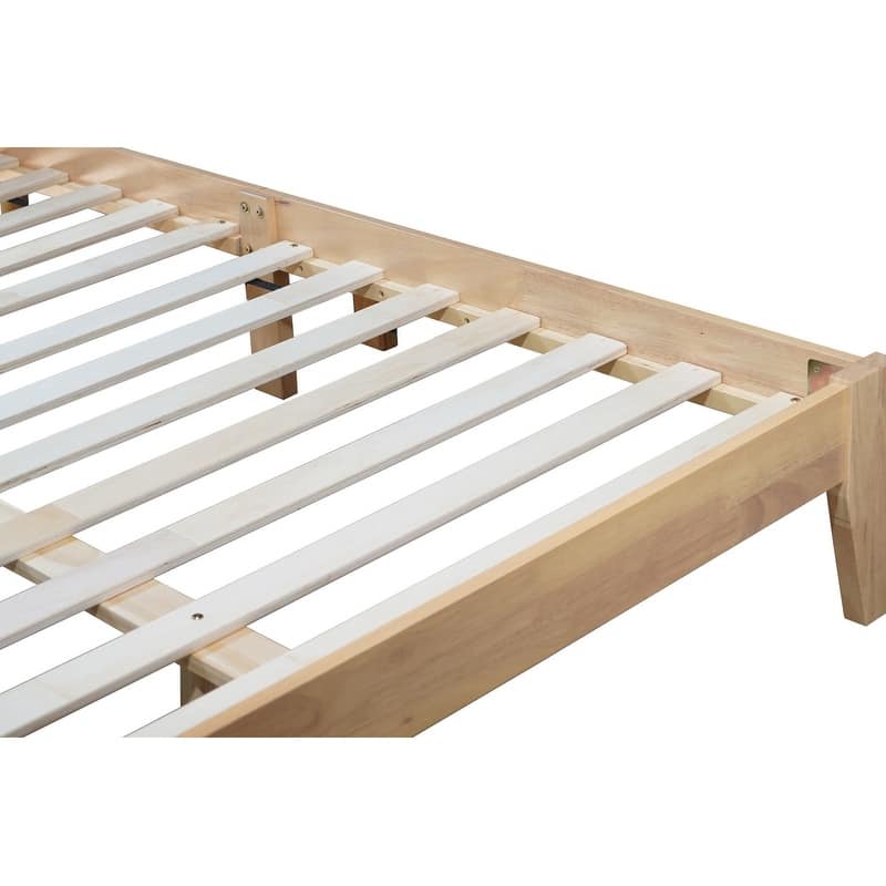 Solid Wooden Platform Bed with Boucle Upholstered Headboard，Queen Size