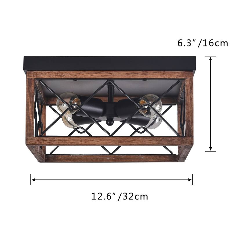 Black and Brown Geometric Farmhouse Rectangular Cage Design Flush Mount Ceiling Light