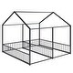 preview thumbnail 8 of 35, Metal Twin Size House Platform Bed with Two Shared Beds, Guardrails, Roof and Windows, Sturdy Frame, Black Finish