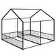 preview thumbnail 6 of 15, Metal Twin Size House Platform Kids Beds Frame, 2-in-1 Design with Guardrails, Black