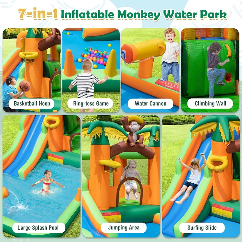 Gymax Inflatable Water Slide Park Monkey Bounce House Splash Pool