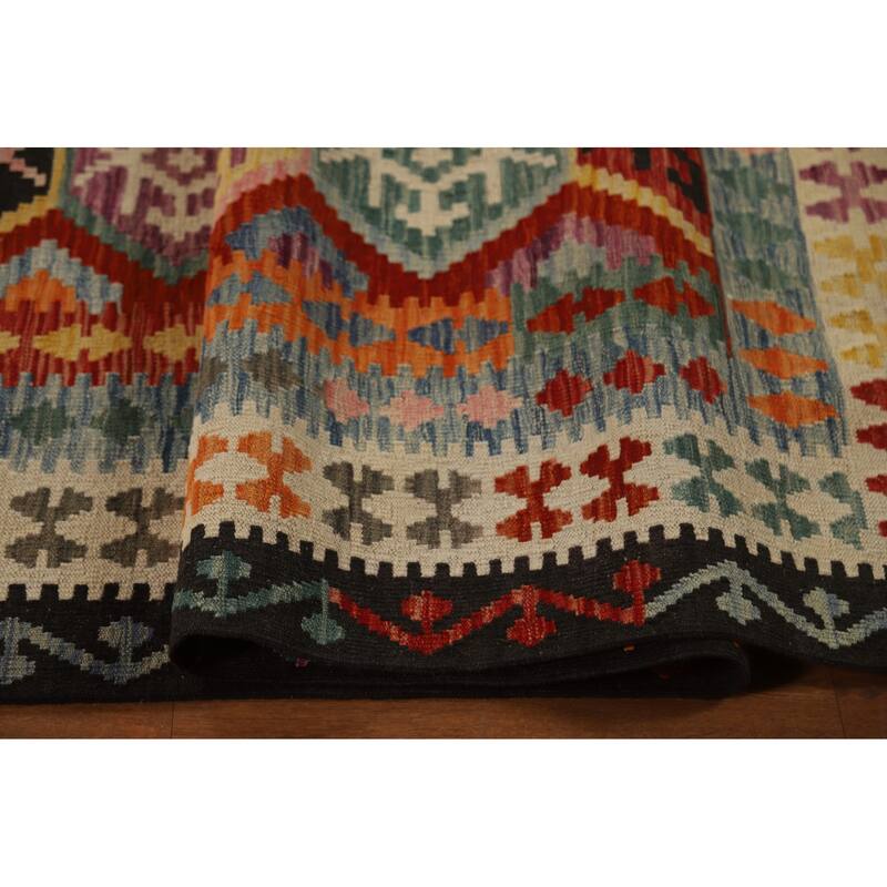 Geometric Kilim Oriental Area Rug Reversible Flatweave Wool Carpet - 10'3"x 13'0"