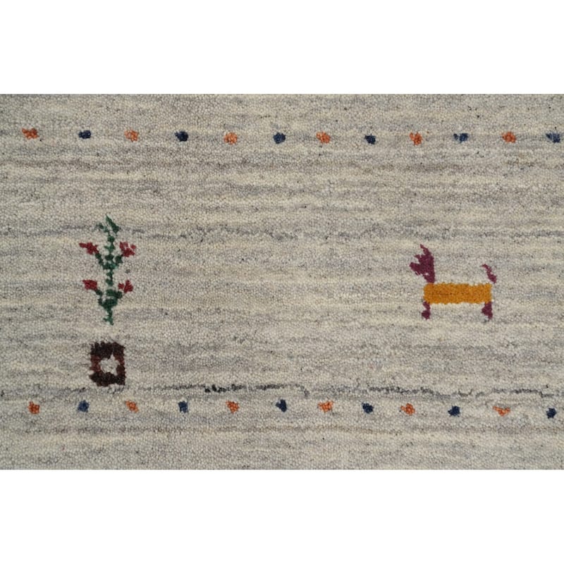 Hand Knotted Oriental 100% Wool Carpet Tribal Animal Pictorial Greys & Charcoal Gabbeh Area Rug - 7' 9'' X 5' 1''