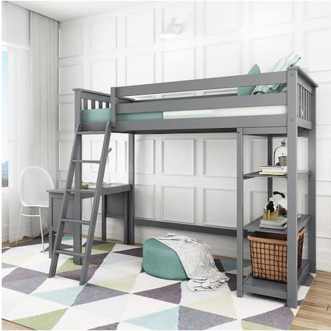 Max & Lily Twin High Loft Bed with Bookcase and Desk