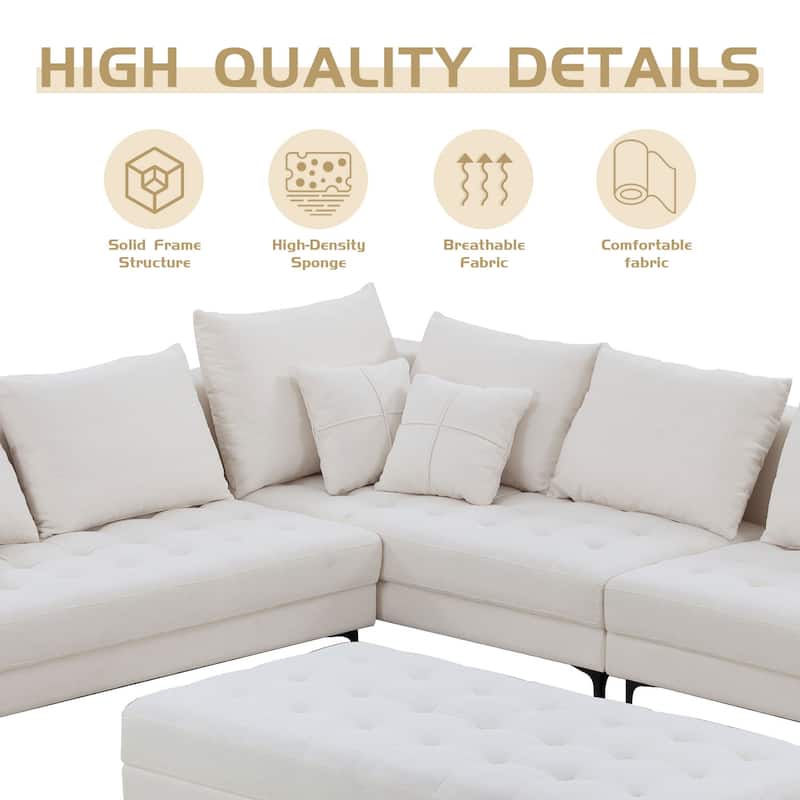 L Shaped Large Upholstered Fabric Couch Sectional Sleeper Sofa with Ottoman