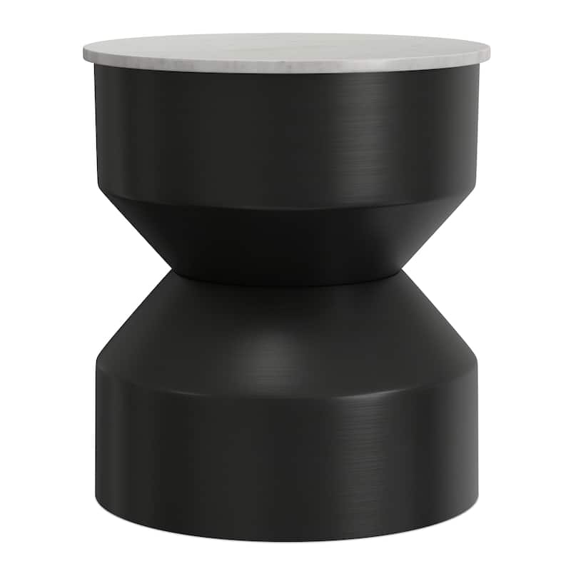 WYNDENHALL Dolly 16" Wide Genuine Marble Top Modern Metal End Table in Black/White & Assembled