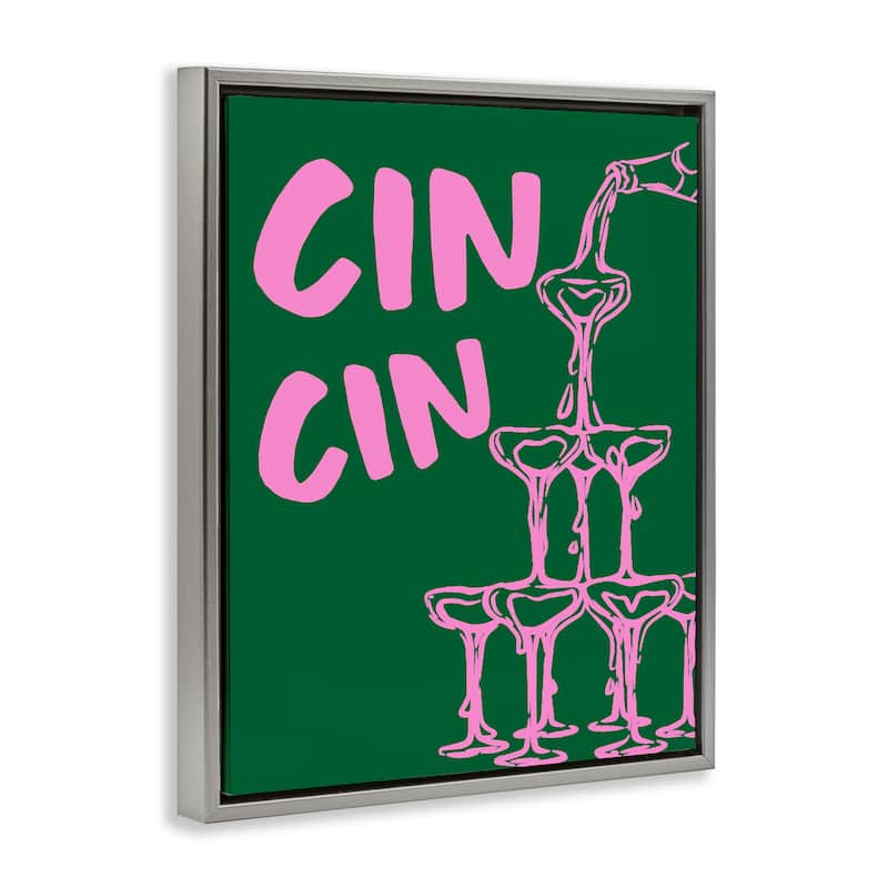Stupell Green & Pink Cin Cin Framed Floater Canvas Wall Art Design By House of Lulu
