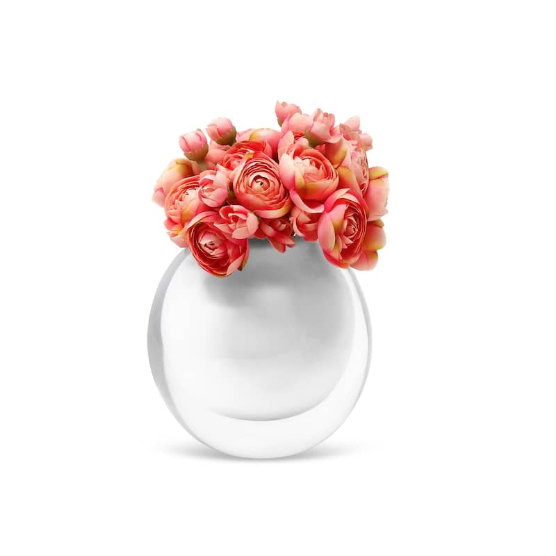 Double Wall Glass Vase With Black Inner and Pink Flowers - White/Pink