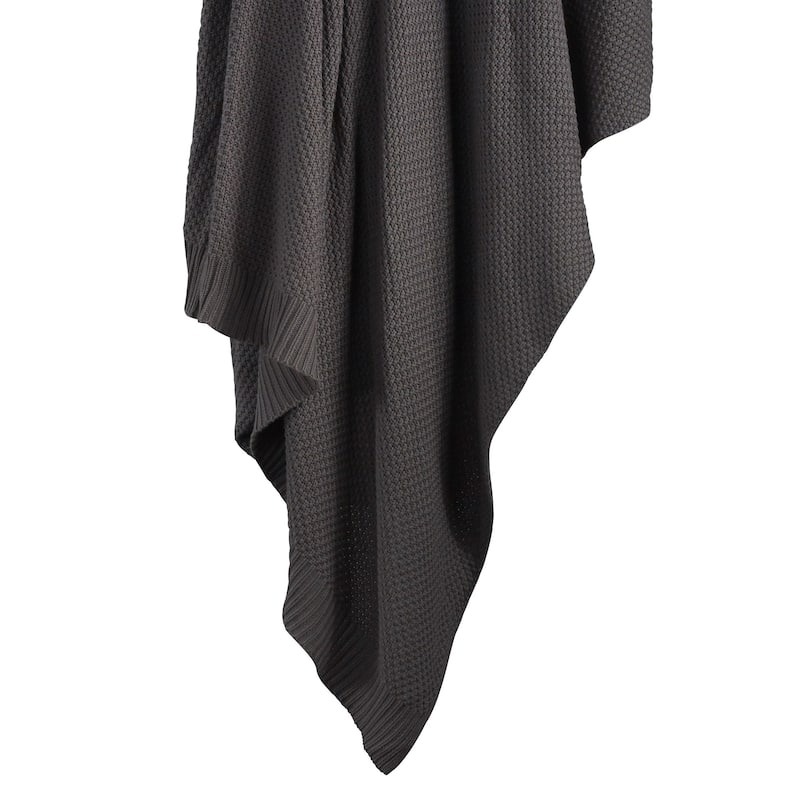 HiEnd Accents 100% Cotton Knit with Ribbed Trim Throw Blanket, 1PC - Full/Queen - Slate