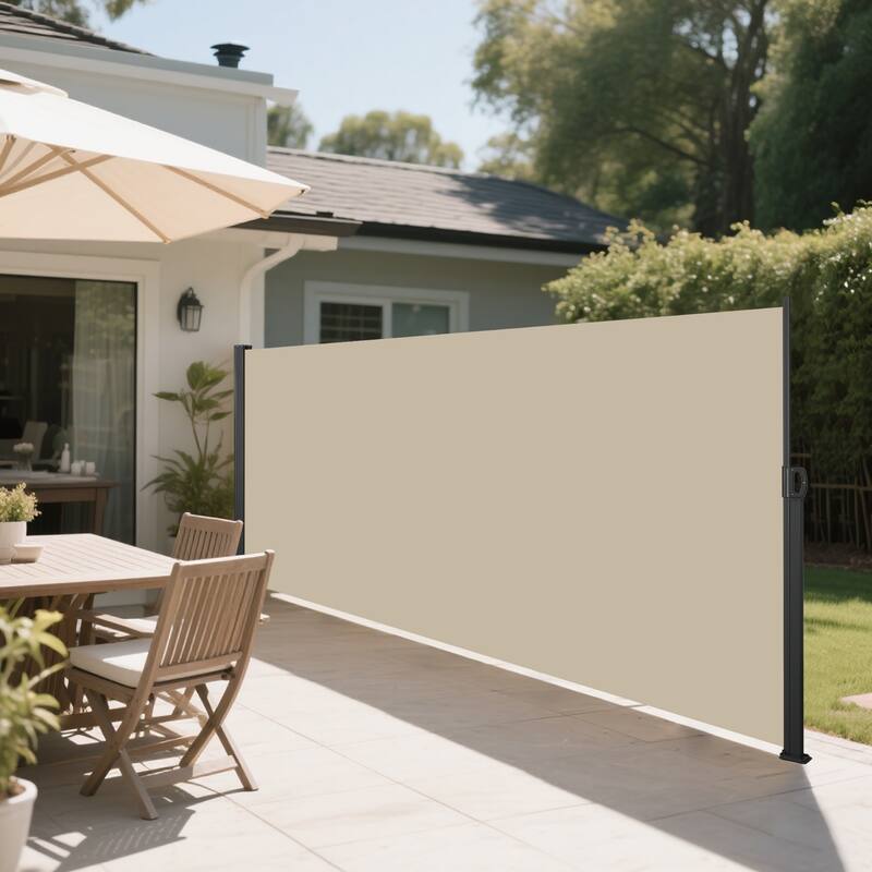 Retractable UV-Resistant Waterproof Privacy Screen for Patio, Balcony, Garden - 118x71 Inch Dark Grey/Beige