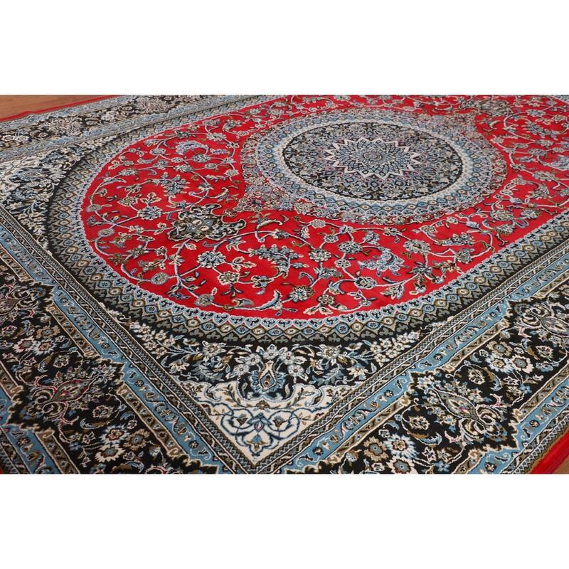 Red Medallion Kashan Turkish Area Rug Machine Made Traditional Carpet - 9'7" x 13'2"