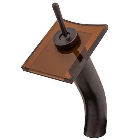 Novatto Squared Oil Rubbed Bronze Brass and Tea Glass Single-lever Deck-mount Waterfall Vessel Faucet