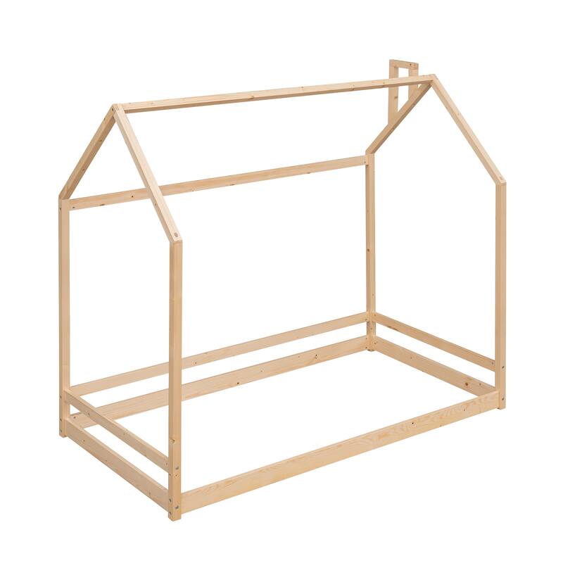 Twin Size House Bed with Roof, Playhouse Design, and Pinewood Frame