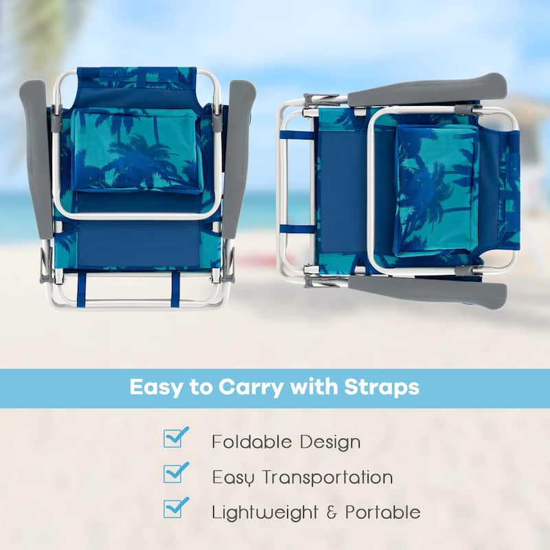 Costway 2-Pack Folding Backpack Beach Chair Table Set 5-Position