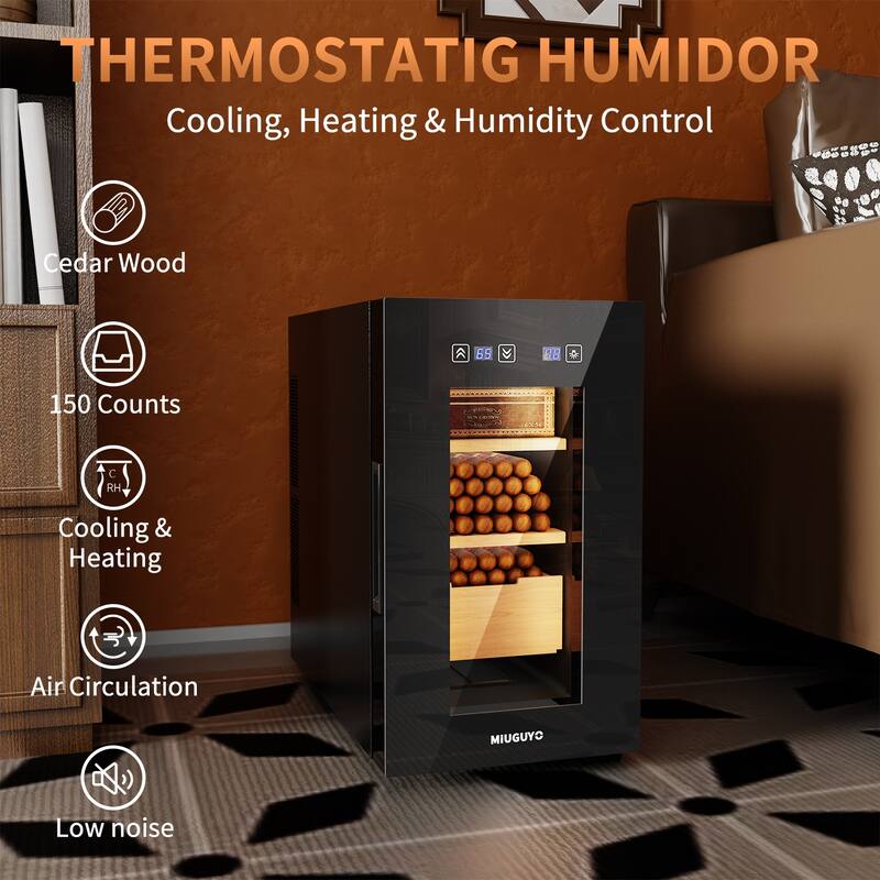 Electric Cigar Humidor Cabinet Smart Humidity & Temperature Control Spanish Cedar Shelves, Quiet Cooling & Heating, LED Display
