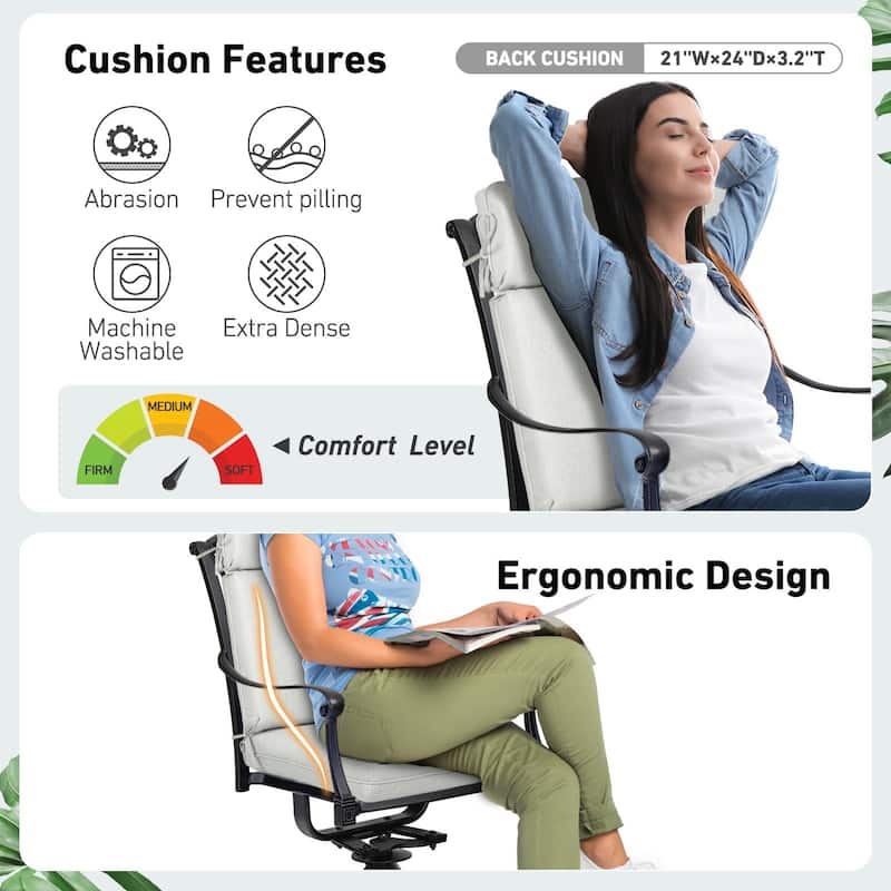 Aoodor Outdoor High Back Dining Chair Cushion Set, 44"x21"x3.2", Set of 4 - 44"x21"x3.2"