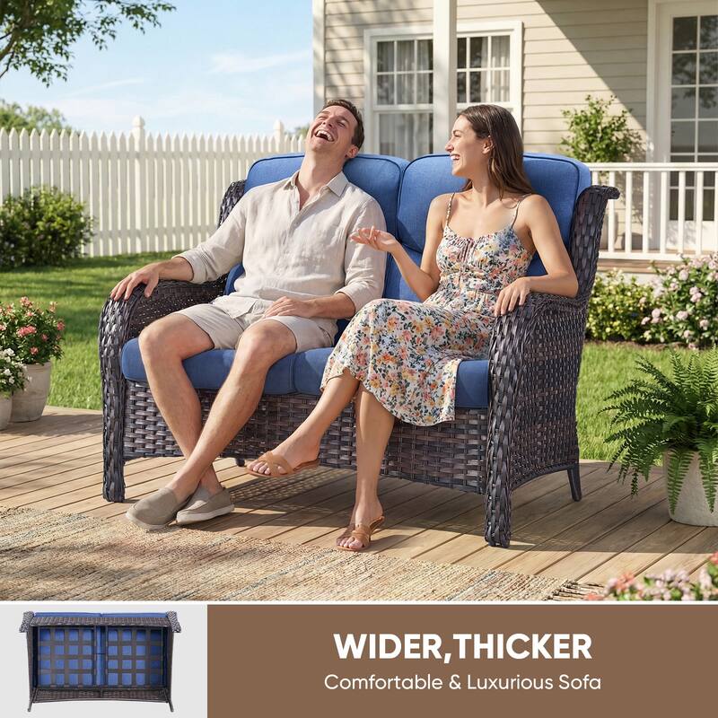 Pocassy Outdoor 2 Person Sofa Patio Loveseat with Comfy Cushions