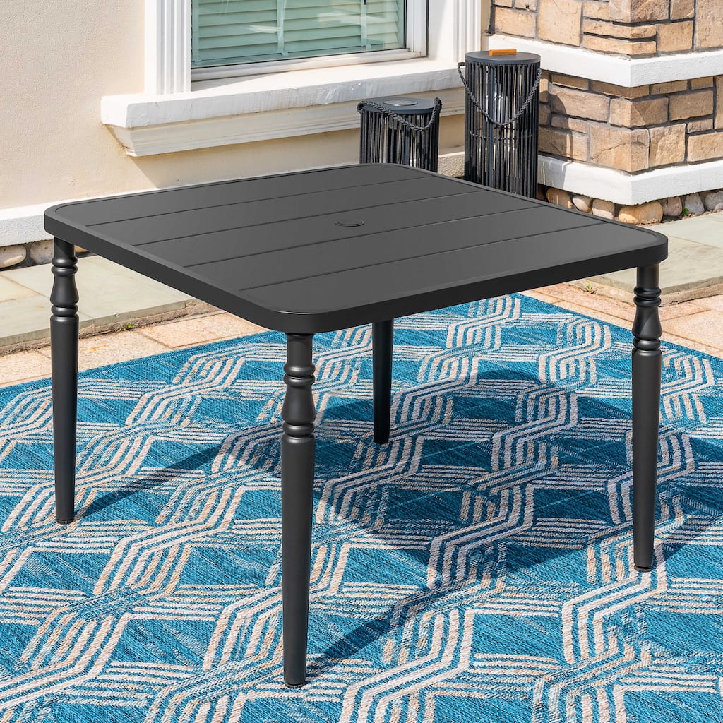 Patio Square Powder-Coated Metal Dining Table with Umbrella Hole