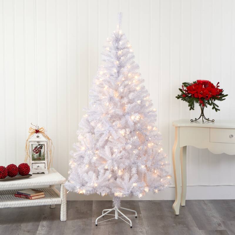 Snowy White Christmas Tree 6ft Pre-Lit - Holiday Decor with 250 Lights & Bendable Branches - 72