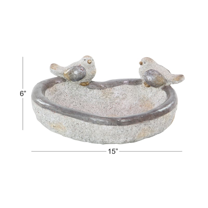 Gray Polystone Indoor Outdoor Bird Decorative Garden Sculpture with Bath Bowl