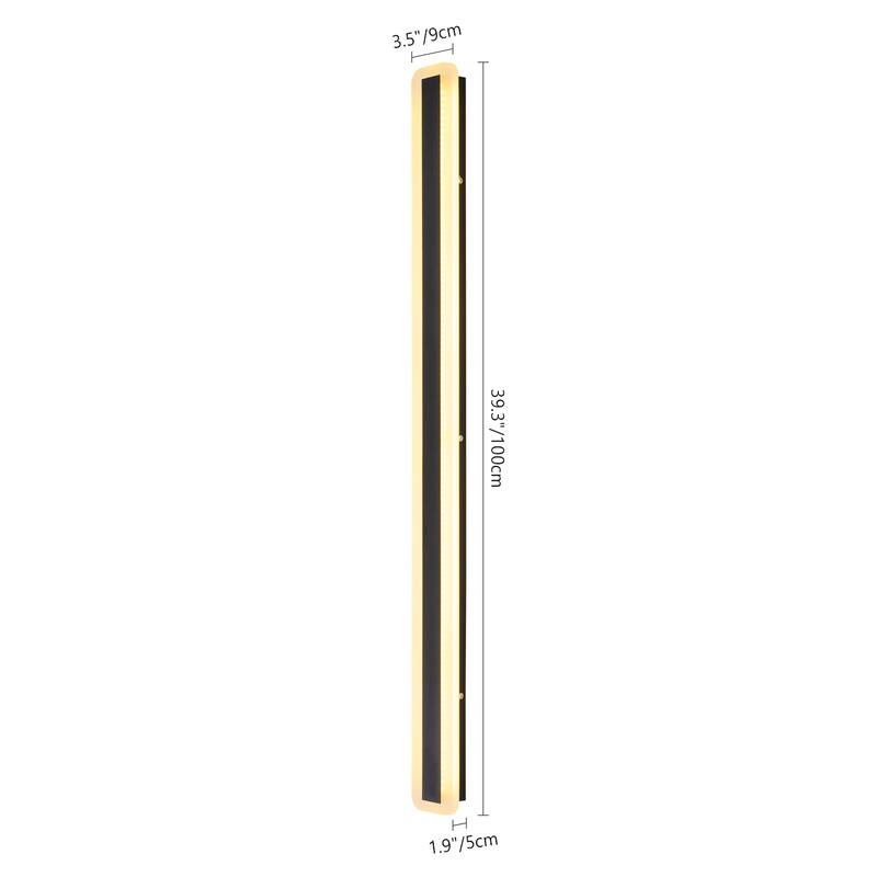 Modern Black Linear Rectangular Strip Exterior Sconce Integrated LED Waterproof IP65 Outdoor Wall Light