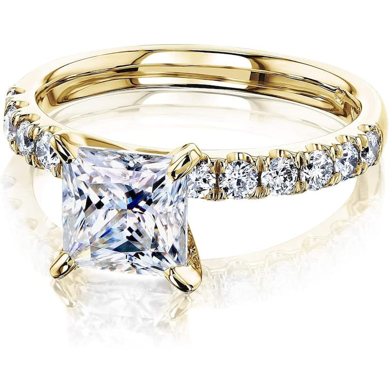 Annello by Kobelli 14K Gold 1.5ct Princess Moissanite Comfort Fit French Pave (HI/VS, GH/I)