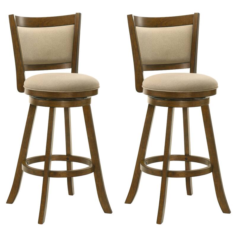 Aiden Modern Farmhouse Swivel Wood Counter Height Kitchen Bar Stool in Sepia Brown Finish with Fabric Upholstered Seat - Set of 2 - Light Scone - Bar Height