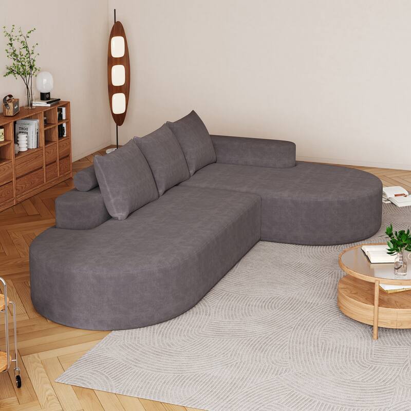 L Shaped Modular Curved Sectional Sofa, Chenille Upholstered 3 Seat Sofa, Corner Sofa with 3 Pillows for Living Room, Bedroom