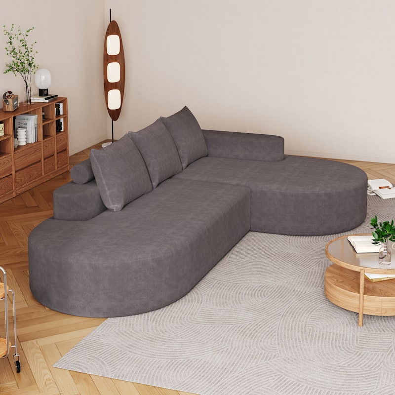 Roomfitters 108.5" Modern Curved Chenille Sectional Sofa, Modular L-Shaped Couch with 3 Pillows