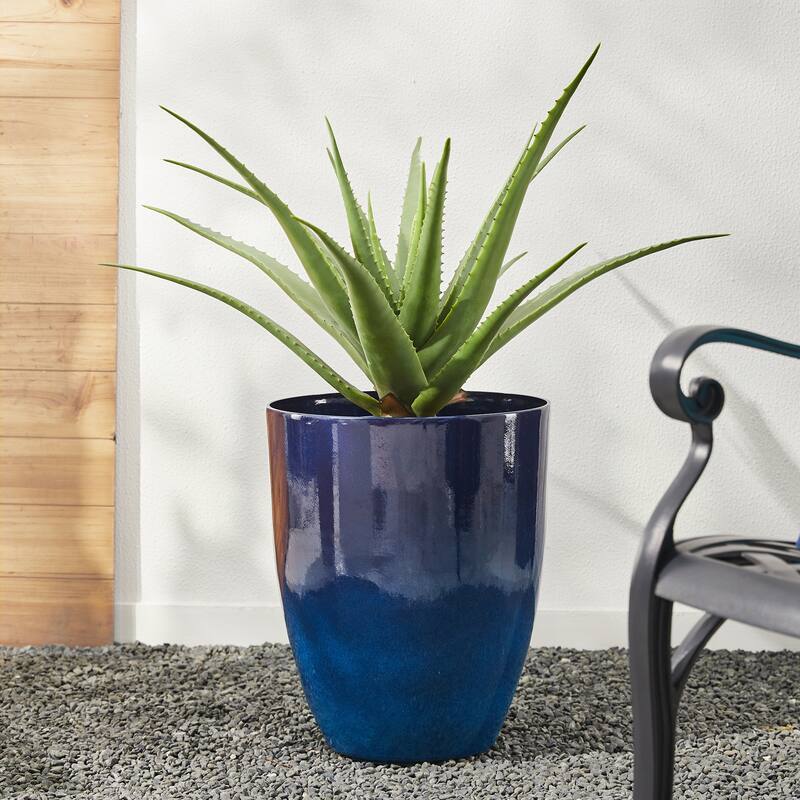 Glitzhome 16.75"H Set of 2 Oversized Eco-Friendly PE/Resin Faux Ceramic Tall Plastic Planter Porch Pot