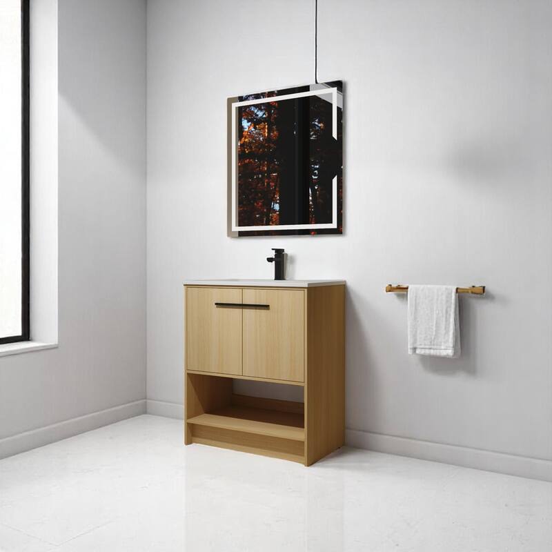 Modern 30 Inch Freestanding Bathroom Vanity with White Ceramic Sink, Water-Resistant Plywood Base