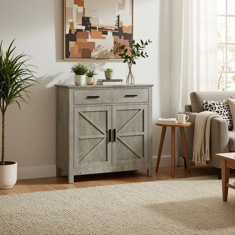 Homy Casa Modern Farmhouse Buffet Cabinet with Storage & 2 Drawers