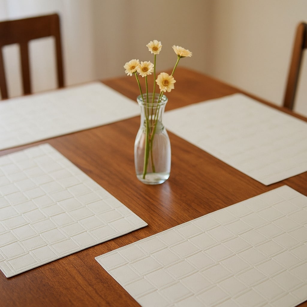 HomeRoots 18" Set of Four White Basketweave Faux Leather Placemats - 18.00 in. x 12.00 in. x 0.01 in.