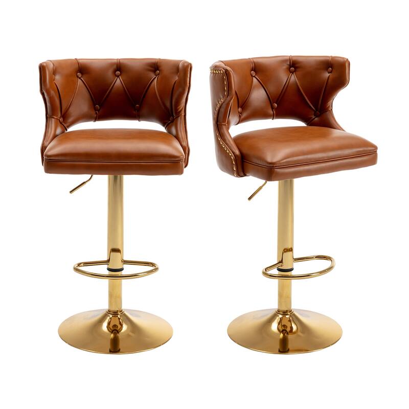 360° Swivel Leather Bar Stools Set of 2, Adjustable Counter Height