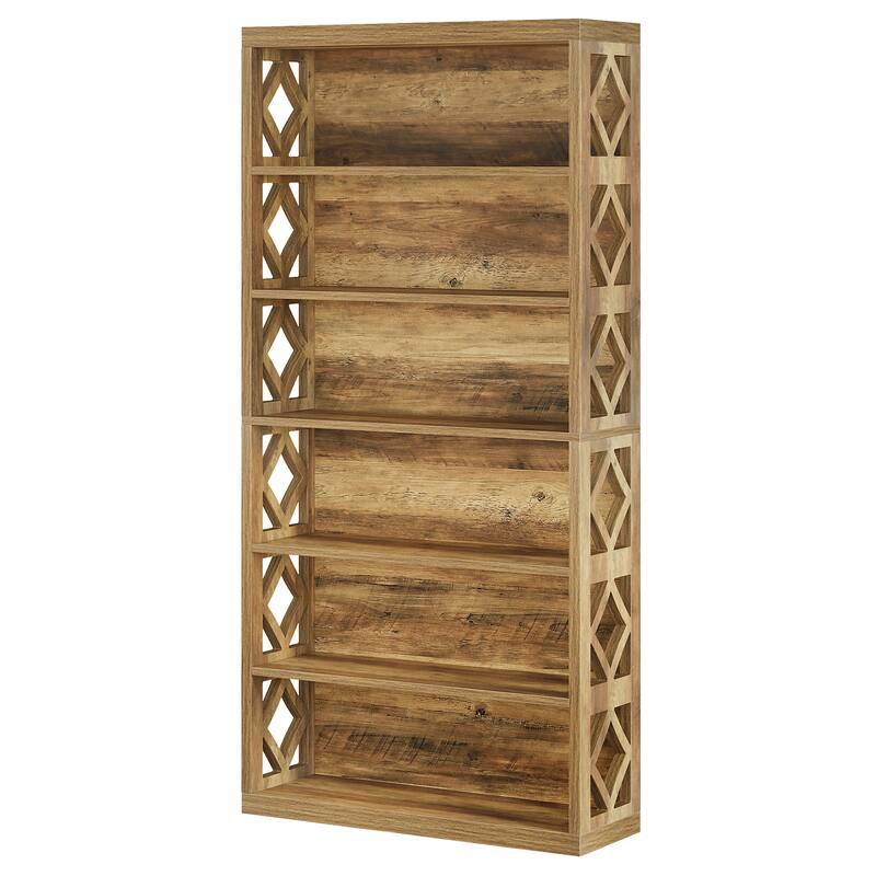 74.8" Tall Bookcase, 7-Tier Industrial Wood Bookshelf with Storage Shelves